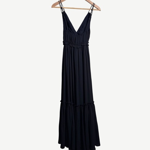 Abercrombie & Fitch Black Poplin V-Neck Double Strap Maxi Dress Size Small - Picture 5 of 8